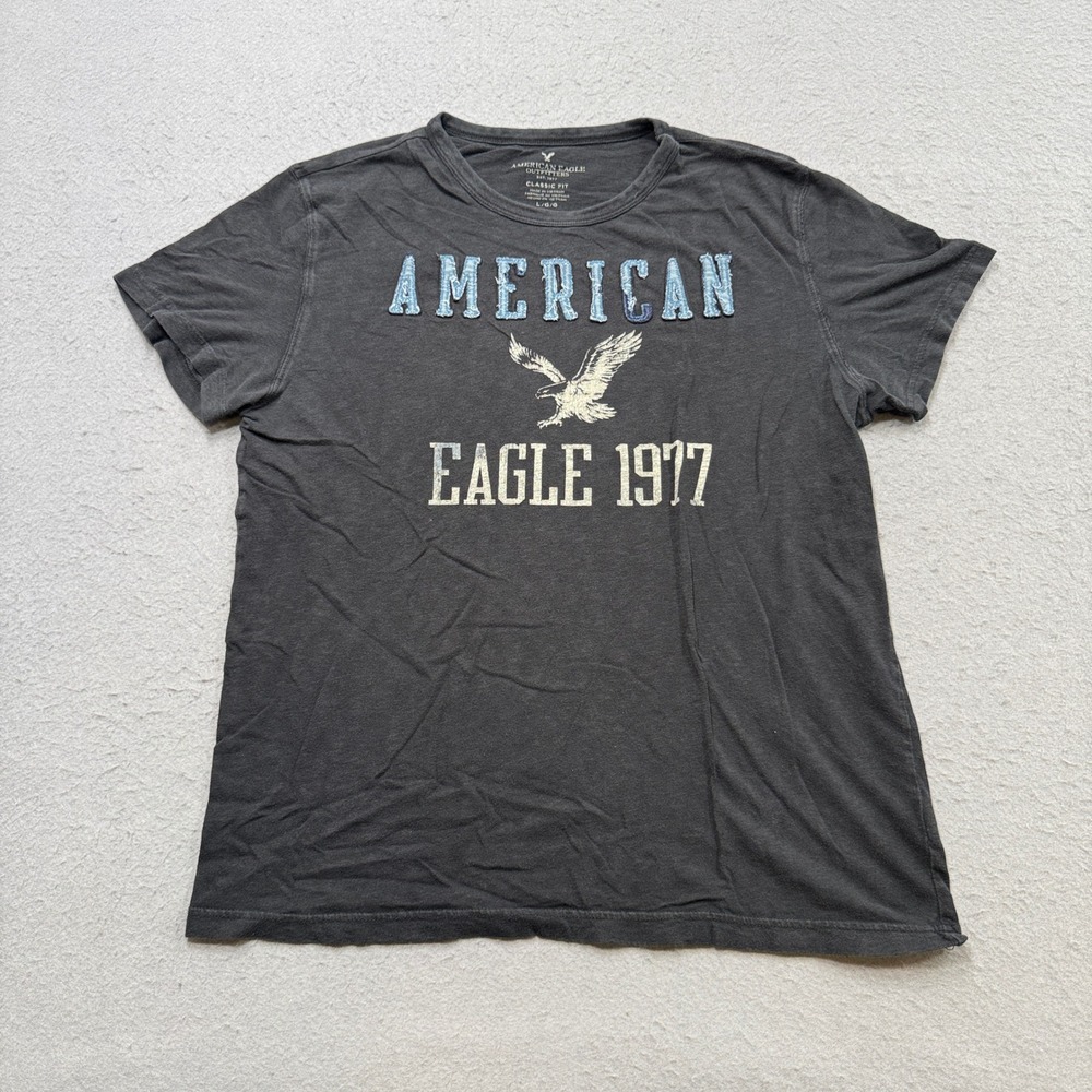 American Eagle Graphic T-Shirt Men's Large Gray Classic Fit Short Sleeve Summer